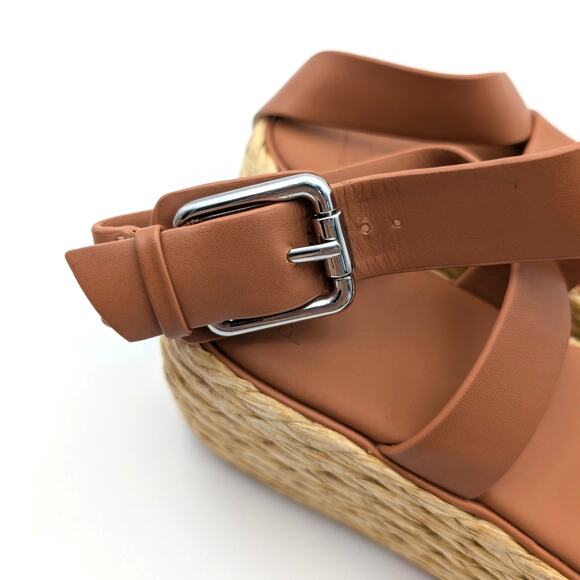 Donna Karan Pure Lalah Ankle Strap Raffia Platform Sandal Brown Size US7M EU37.5 - Picture 6 of 13